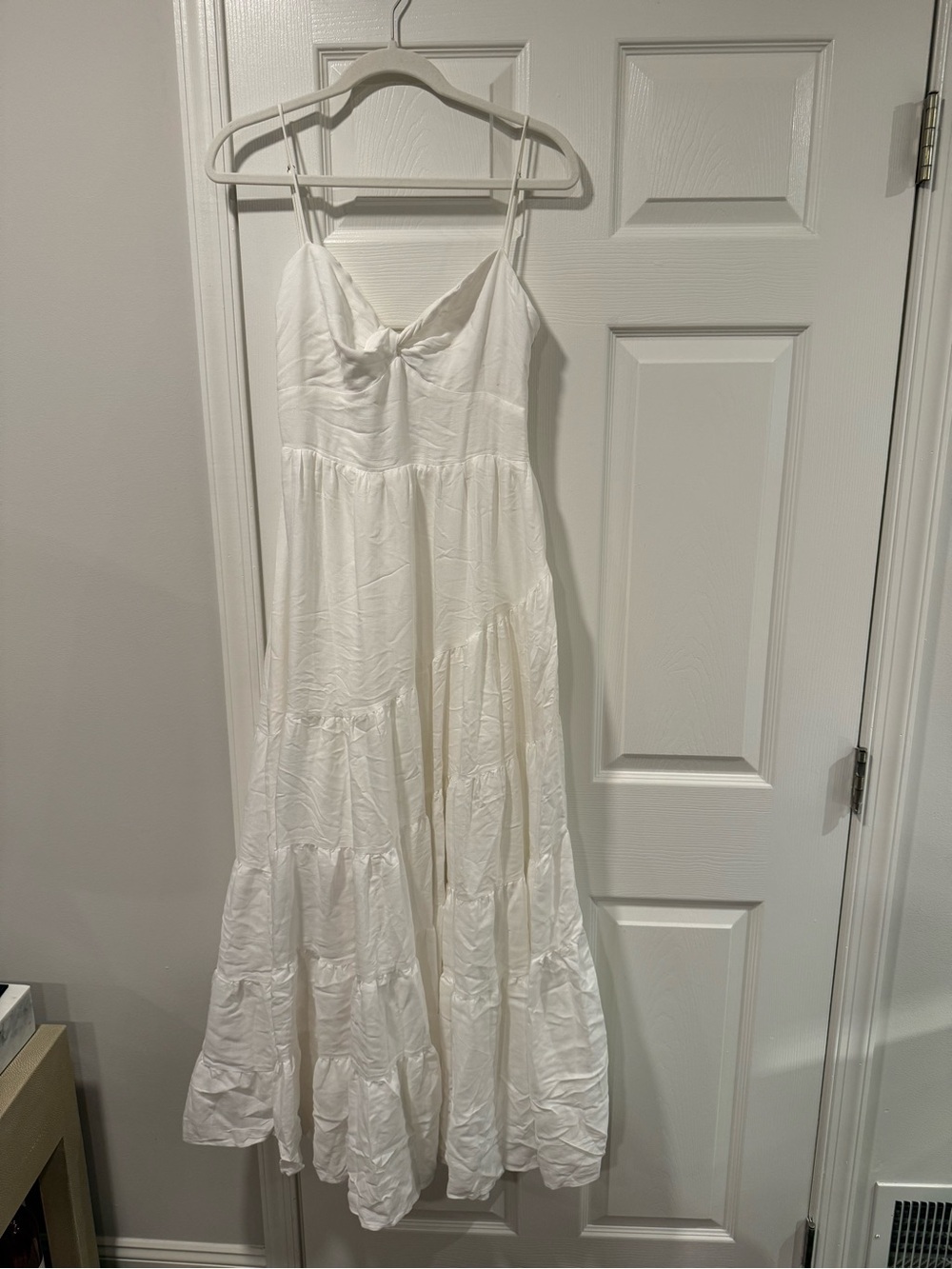 Cotton Candy White Spaghetti-Strap Maxi Dress with Knot Front